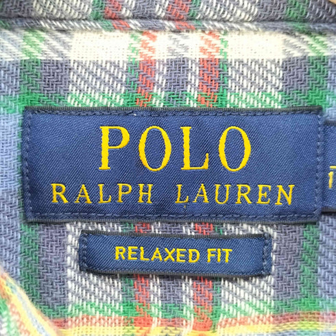 ポロラルフローレン POLO RALPH LAUREN RELAXED FIT コットン チェックシャツ ダブルフェイス ネルシャツ 猫目ボタン メンズ import:S